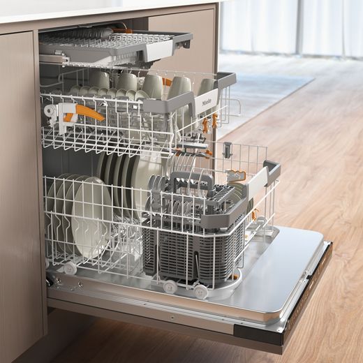 Miele Fully Integrated Standard Dishwasher - Black - Door open and racks out
